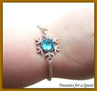 Snowflake Chainmaille Bracelet Blue Faceted Glass Winter Jewelry