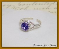 Silver Plated Tanzanite Ring, Adjustable Medieval Crown Crystal Split Shank Ring