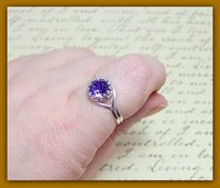 Silver Plated Tanzanite Ring, Adjustable Medieval Crown Crystal Split Shank Ring