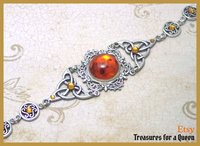 Celtic Scottish Irish Bracelet Triquetra Celtic Knot Antique Silver Faux Amber Swarovski Crystal Celtic Wedding Jewelry Victorian