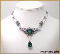 Emerald Green Silver Gothic Victorian Necklace 