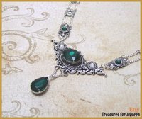 Emerald Green Silver Gothic Victorian Necklace 