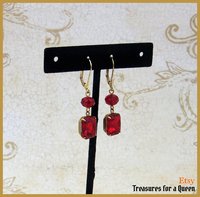 Anne Boleyn Tudor Medieval Renaissance Victorian Antique Gold Ruby Red Glass Crystal Replica Wire Dangel Chandelier Earrings