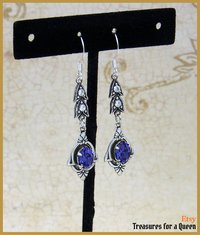 Victorian Dangle Earrings, Silver Plated Filigree French Hook Tanzanite Crystal