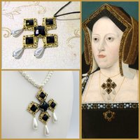 Historical Reproduction Catherine of Aragon Tudor Necklace Replica Black Faceted Swarovski Crystal Gold Toned Filigree Medieval Renaissance