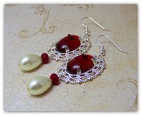 Medieval Tudor Earrings, Renaissance Ruby Red Crystal Dangle Statement Earrings