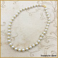 Historical Pearl Necklace Replica - Elegant Glass Pearl and Gold Bead Choker