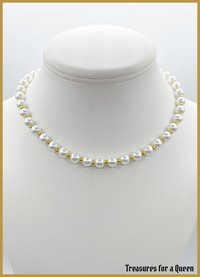 Historical Pearl Necklace Replica - Elegant Glass Pearl and Gold Bead Choker