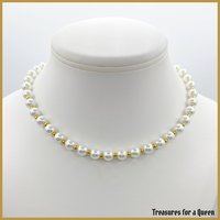 Historical Pearl Necklace Replica - Elegant Glass Pearl and Gold Bead Choker