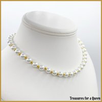 Historical Pearl Necklace Replica - Elegant Glass Pearl and Gold Bead Choker