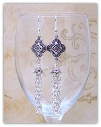 Medieval Quatrefoil Silver Tudor French Hook Dangle Earrings