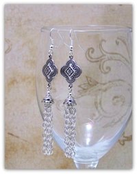 Medieval Quatrefoil Silver Tudor French Hook Dangle Earrings