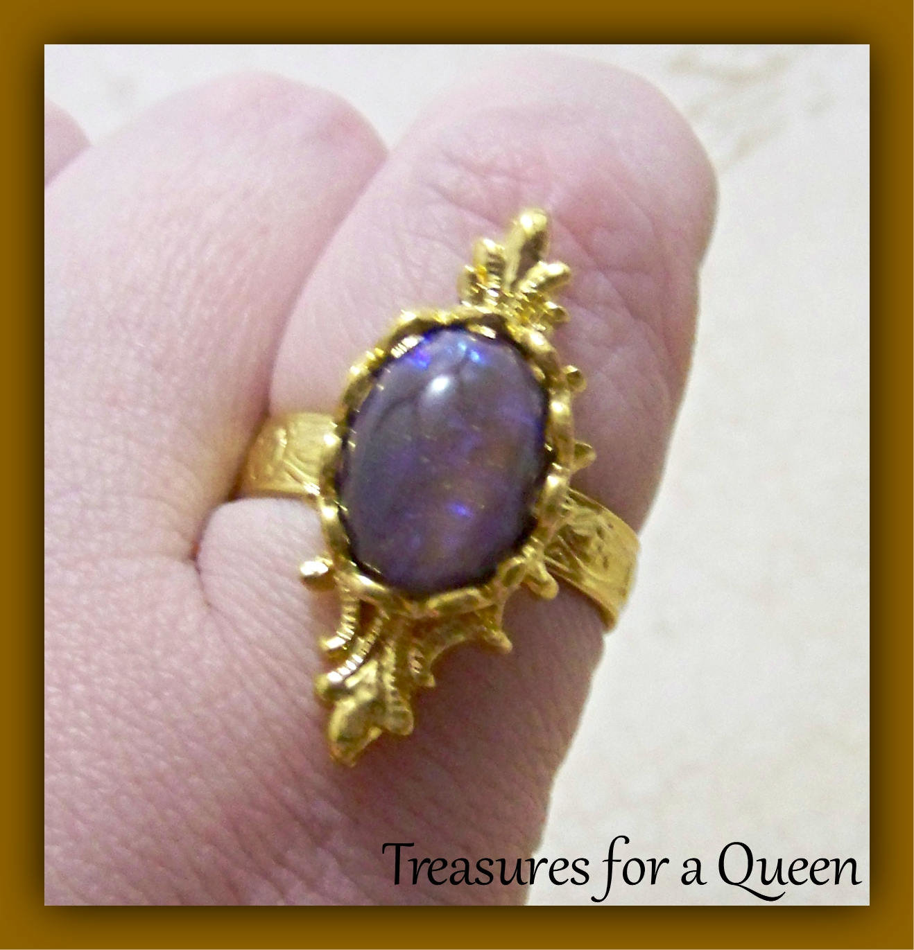 Medieval Ring - Victorian Ring - Renaissance Jewelry, Medieval Jewelry, Victorian Jewelry, Renaissance Ring, Tanzanite Opal, Glass Opal