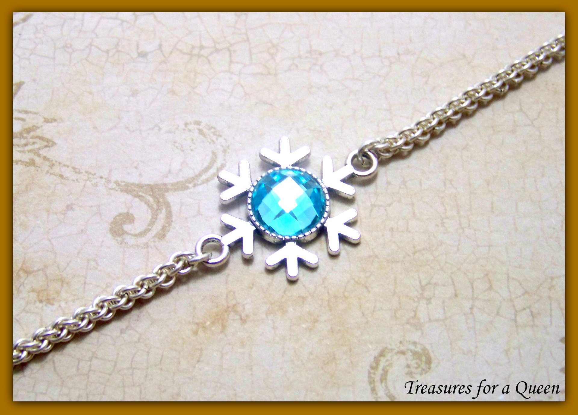 Snowflake Chainmaille Bracelet Blue Faceted Glass Winter Jewelry