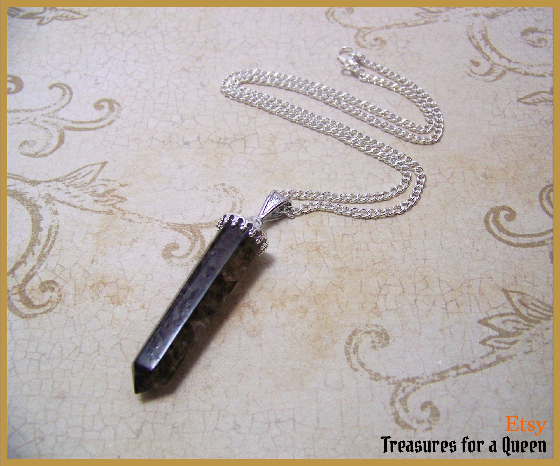 Smoky Quartz Necklace Natural Gemstone Pencil Layering Chakra Pendant