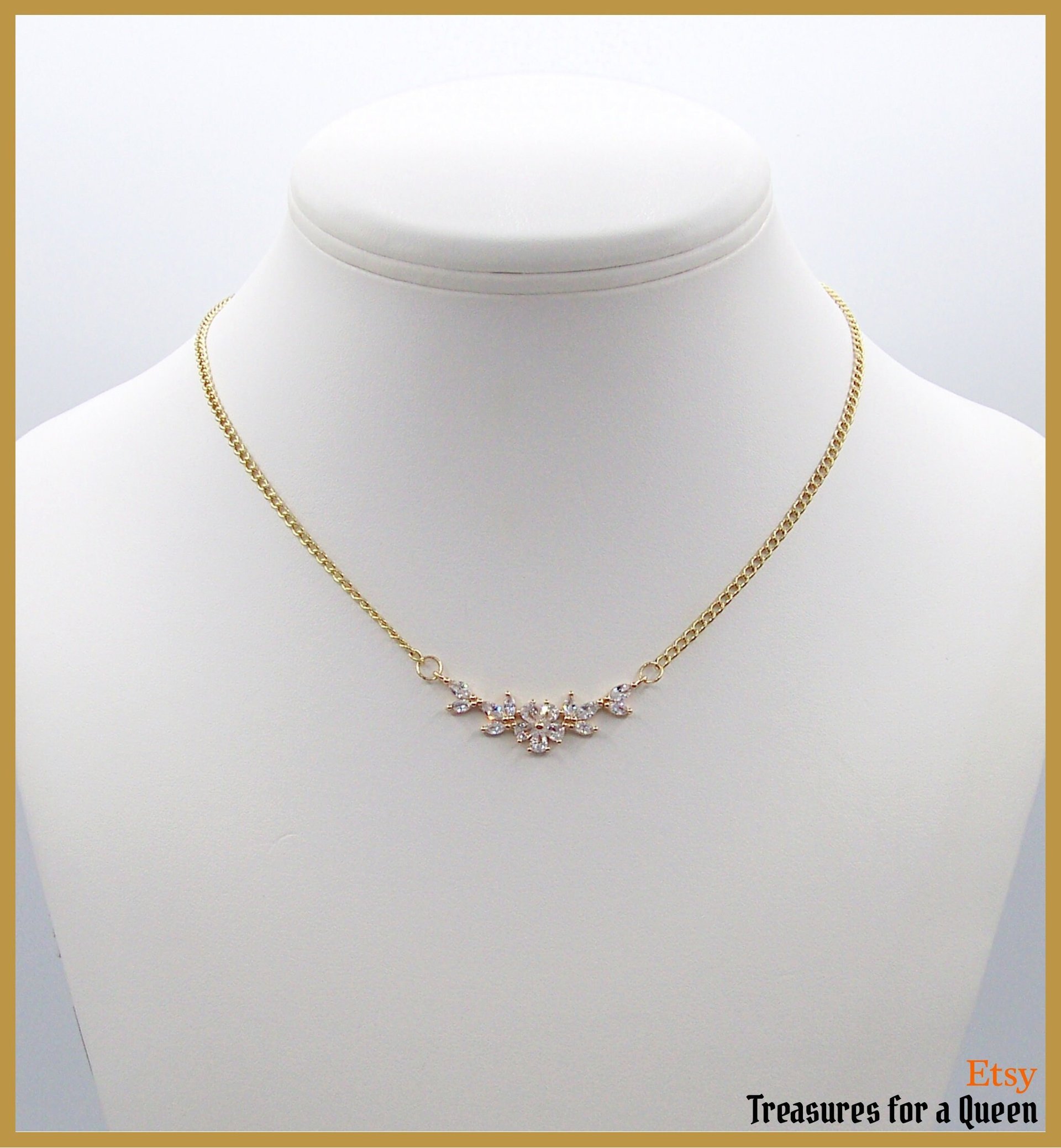 Regency Inspired Crystal Flower Gold Plated Necklace