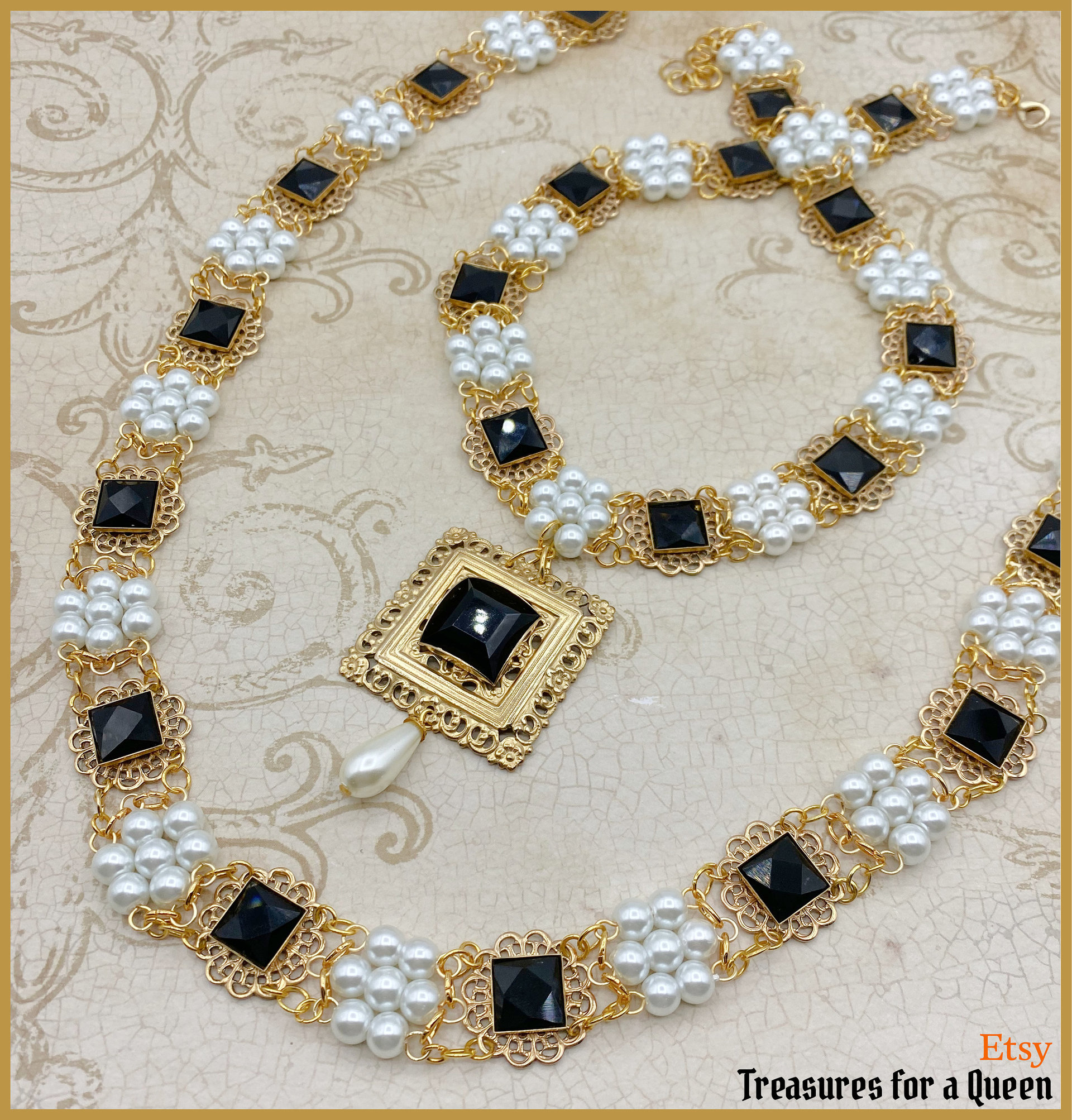 Mary Tudor Historical Portrait Replica Reproduction Medieval Pearl Gold Pearl Filigree 2 Necklace Set Tudor Reenactment Queen of France