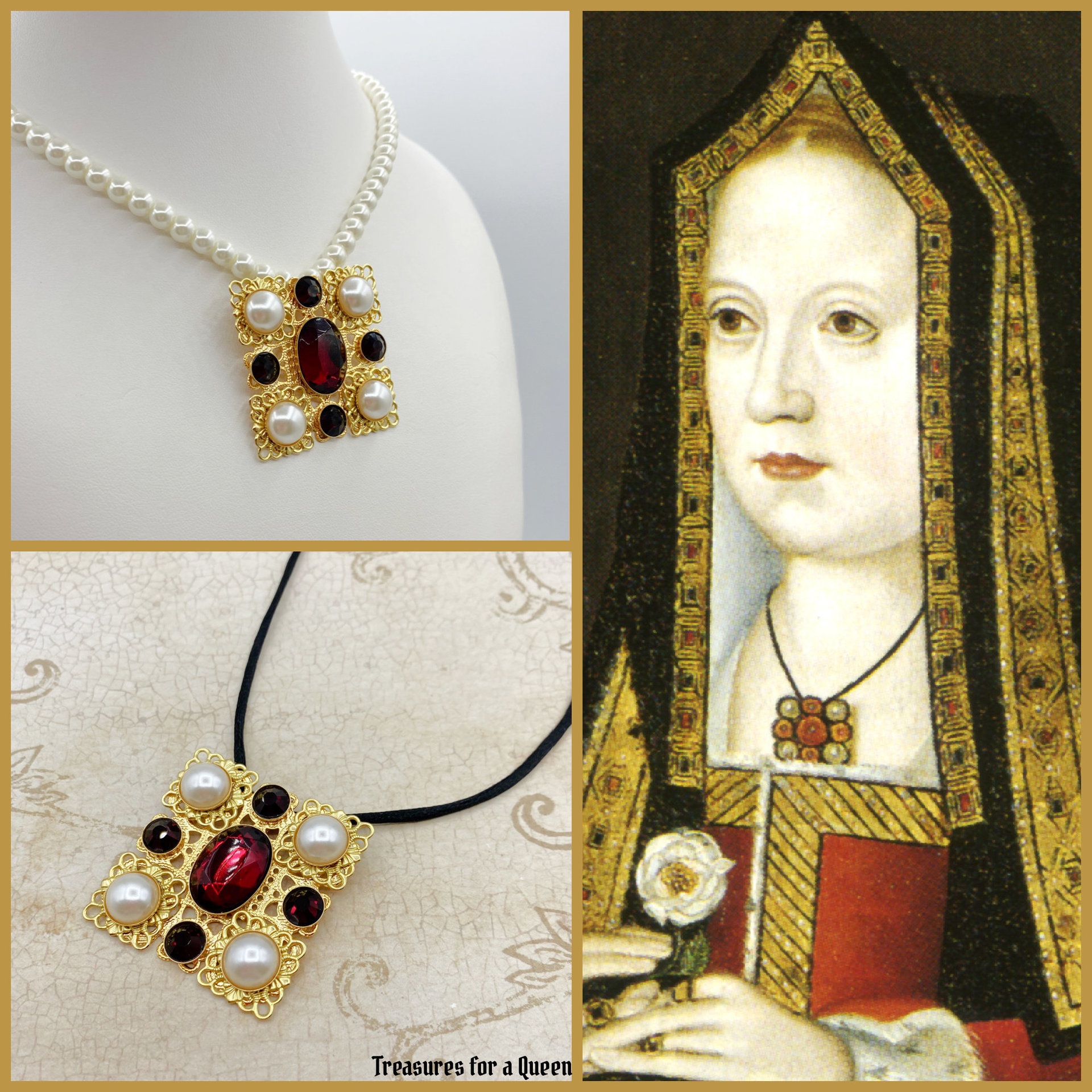 Tudor Replica Necklace, Elizabeth of York Medieval Historical Reproduction Pendant