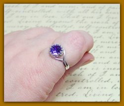 Silver Plated Tanzanite Ring, Adjustable Medieval Crown Crystal Split Shank Ring